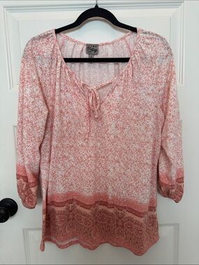 Como Vintage Coral & Cream Paisley Border Tie-Neck Tunic